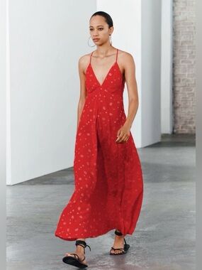 Zara Red Spaghetti-Strap Midi Dress
